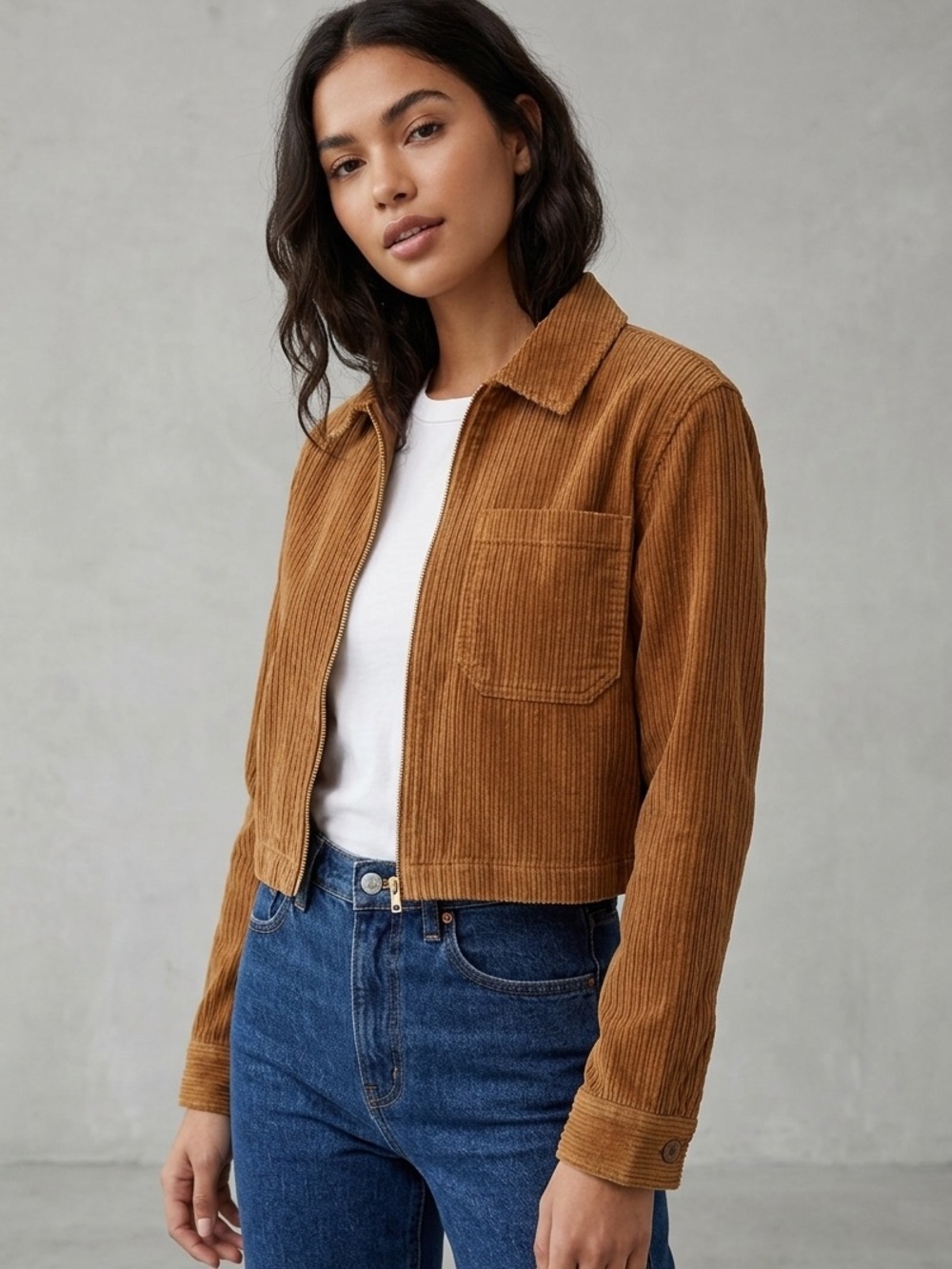 Aritzia TNA Sz S Dixon Corduroy Brown Short Zipped Jacket